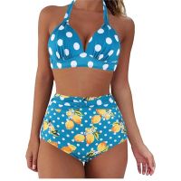 Halter High Waist Bikinis 2023 Women Push Up Swimwear Printed Swimsuit Female Beachwear Bathers Bathing Swimming Swim Suit