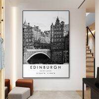 Modern Edinburgh Travel Print City Poster | Unique Wall Art Decor | พิกัดสีดำและสีขาว | ภาพวาดผ้าใบ | ตกแต่งบ้าน | ไอเดียของขวัญยอดนิยม