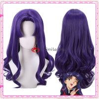 Anime EVA Cosplay Wig Purple Long Katsuragi Misato Cosplay Wig Heat Resistance Curly Wig Synthetic Hair + Wig Cap