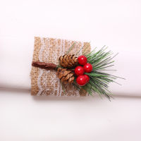 12pcs Linen Dinner Towel Napkin Ring for Wedding Party Decoration Table Decoration Christmas Pine Cone Napkin Rings Holder