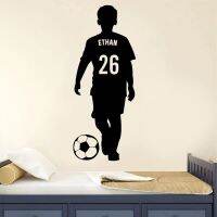 Custom Name and Number Soccer Player Wall Decal Home Decor for Boys Room Sport Football Vinyl Stickers Personalized Mural