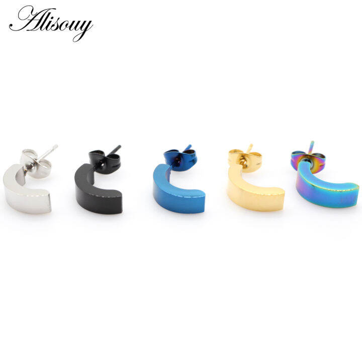 alisouy-2pcs-แฟชั่น-punk-gothic-เหล็กสเตนเลสสีดำ-blue-gold-สี-moon-ear-stud-ear-ต่างหูผู้หญิงผู้ชาย-unisex-เครื่องประดับแบบเจาะ