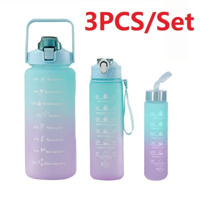 1SET/3PCS Sports Water Bottle With Straw Men Women Fitness Water Bottles Outdoor Cold Water Bottlesc With Time Marker Drinkware