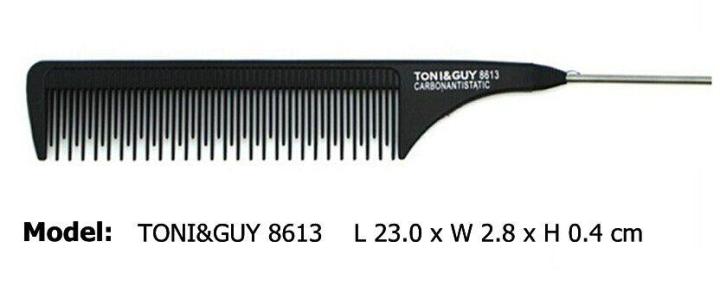 toni-amp-guy-หวีหางเหล็ก-สำหรับรวบผมตึงหรือแสกผม-รุ่น-carbon-antistatic-comb-8613-กว้าง-2-8-ยาว-23-สูง-0-4-ซม-สำหรับช่างตัดผม-บาร์เบอร์-ซาลอน-ร้านเสริมสวย-สีดำ