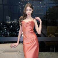 ชุดเดรส ซาติน / Maxi Satin Dress (Coral) / Foundainty.bkk