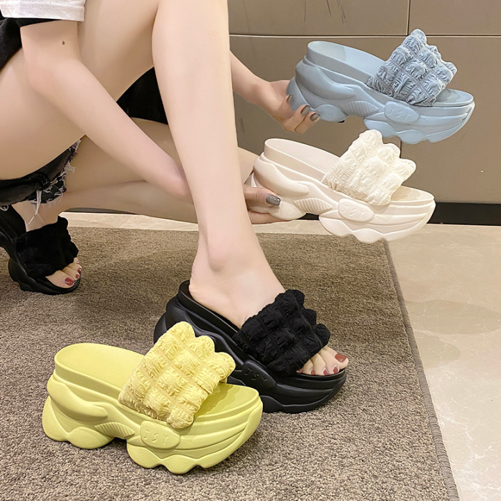 พร้อมส่ง-รองเท้าส้นตึก-แฟชั่น-รองเท้าผู้หญิง-รองเท้าส้นเตารีด-สไตล์เกาหลี-สูง-8-5cm-พร้อมส่งในไทย