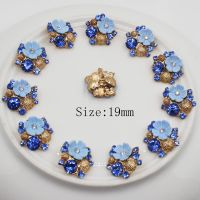 New 19mm Blue Resin Roses Shank Button Golden Metal Wedding Bride Holding Flowers Decorate Hair Accessories Scrapbooking Haberdashery