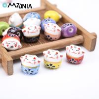 5/10/15pcs Colorful Ceramic Beads 14mm Porcelain Lucky Cat Cute Animal Pattern Beads DIY For Craft Bracelet Jewelry Making
