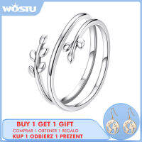 WOSTU 925 Sterling Sliver Adjustable Authentic Multi Layer Leaf Open Size Rings For Women Female Original Jewelry CQR755