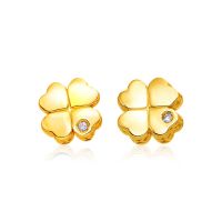 ต่างหูทองคำแท้ 14k รูปใบโคลเวอร์ประดับเพชร 14k Yellow Gold Polished Four Leaf Clover Earrings with Diamonds (พรีออเดอร์ pre-order ทัก chat ก่อนสั่ง)