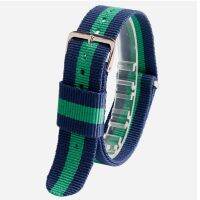 ☼❒ 20 mm Wrist Band Strap Fabric Nylon Canvas Bracelet Men Women Replacement Watchband 2 Spring Bars Stripe Blue Green