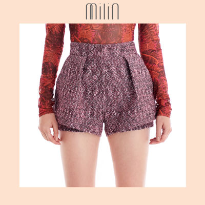 [MILIN] High waist pleated Wide legs Lurex tweed shorts กางเกงขาสั้นเอวสูง จับจีบผ้าทวีตแทรกเส้นใย เมทัลลิก / Sachem shorts