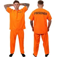 Adult Inmate Costume Orange Prisoner Jumpsuit Jailbird Outfit for Halloween Orange Prisoner Costume Men Jail Jumpsuit Costume