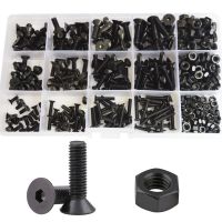 [HOT JIAZZAQQMGW 555] Hex Flat Head Socket Cap Machine สกรูเกลียวเมตริก Countersunk Hexagon Bolt Nut โลหะผสมเหล็กสีดำ Assortment Kit ชุด M3 M4 M5