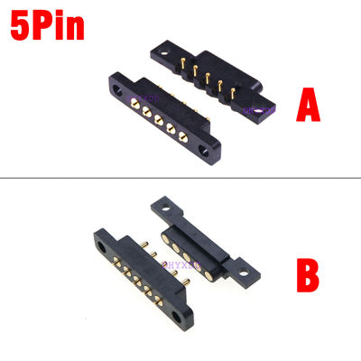 1Pair Spring Loaded Connector Pogo Pin 5 Pin 2.54 mm Pitch Through Holes PCB Vertical Power Charging Plug Socket
