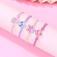 4Pcs/Set Cartoon Animal Acrylic Best Friends Charms Bracelet Adjustable Elastic Rope Chain Bracelets for Kids Jewelry