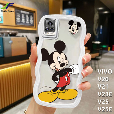 JieFie เคสโทรศัพท์การ์ตูน Mickey Mouse สำหรับ VIVO V20 / VIVO V23E / VIVO V21 / VIVO V25 / VIVO V25E แฟชั่นน่ารัก Minnie Mickey เคสคู่ฝ้าโปร่งแสง Soft TPU ฝาครอบโทรศัพท์ขอบคลื่น