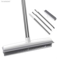 ✗ Rubber Broom Carpet Rake with Squeegee Long Handle for Pet Hair Fur Remover Broom for Fluff Carpet Hardwood Floor No Scratch