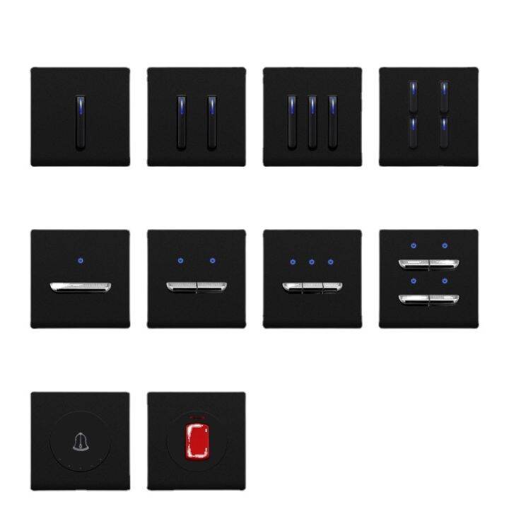 แผงสวิตช์ไฟไฟฟ้าติดผนัง220v-ปุ่มเปียโนสวิทช์ไฟ-led-เต้ารับปลั๊กพร้อมจอแสดงผลรีเซ็ต-pc-สไตล์ยุโรปย้อนยุคสีดำ