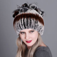 New Women Fur Hats Winter Real Rex Rabbit Hat Fox Fur Caps Female Warm Snow Caps Ladies Elegant Thickening Princess Beanies Cap