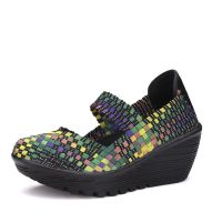 2022 New Wedge Platform Weave Sandals Fashion Peep Toe Comforty Breathable Mom Shoes Female Casual Thick Bottom Sandalias Mujer