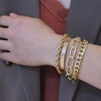 4pcs 18K Gold Plated Stainless Steel Bracelet Set Bangle Style For Women Link Jewelry Funk Chain Fashion HipHop L3R2