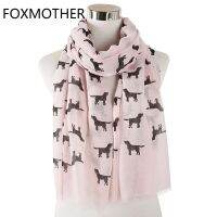 (Hot clothes)FOXMOTHER ผ้าพันคอแฟชั่นใหม่สำหรับผู้หญิง,ผ้าพันคอลายพิมพ์รูปสัตว์สุนัขสีชมพูลาบราดอร์รีทรีฟเวอร์สีขาวน่ารักคนรักสุนัขสัตว์เลี้ยงของขวัญ