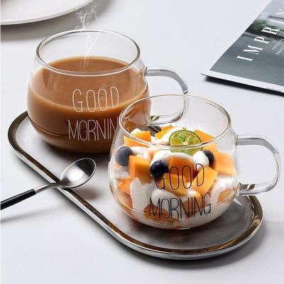 【High-end cups】สร้างสรรค์แก้วกาแฟ MilkLarge ความจุที่มีการจัดการแก้วใสรับประทานอาหารเช้าถ้วยแก้วค๊อกเทลถ้วยกาแฟ