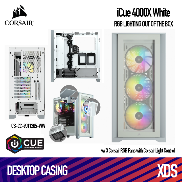 Corsair iCUE 4000X RGB Case with 3 x SP120 Fan 1 x Lighting Node Core CSCC9011205WW White