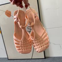 Melissa 2023 Cross-tied Elastic Ankle Strap Solid Color Flats Female Sandals Fashion Beach Rome Gladiator Women Black Shoes