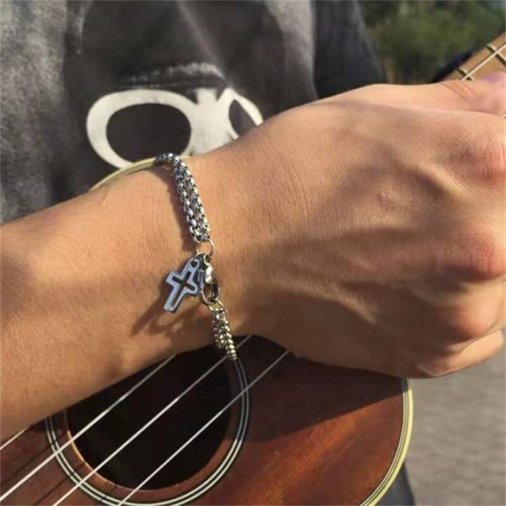 double-chain-hollow-cross-pendant-stainless-steel-lobster-claw-claw-bracelet-fashion-hip-hop-punk-party-mens-jewelry-gift-adhesives-tape