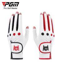 PGM 1คู่ผู้หญิงถุงมือกอล์ฟ PU ถุงมือหนัง Fingerless Breathable Mitt ขวามือซ้ายสีดำสีแดงคู่สี ST029822