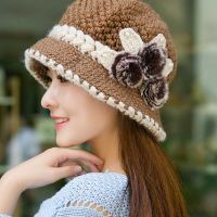 2021 Fashion Women Beanies Lady Winter Keep Warm Crochet Knitted Flowers Decorated Ears Hat Outdoor Adult Caps Шапки Женские