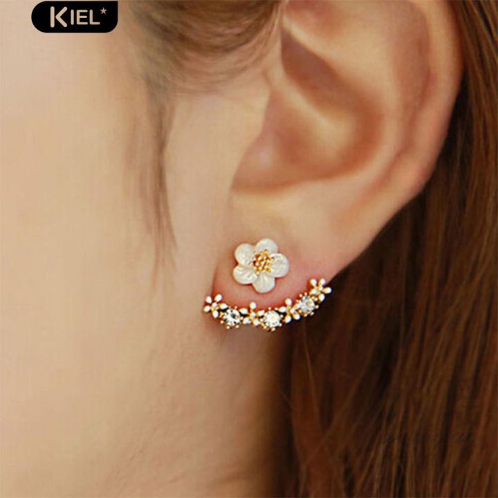 kiel-cute-daisy-flower-rhinestone-เงางามหูแจ็คเก็ตเครื่องประดับต่างหูสาว