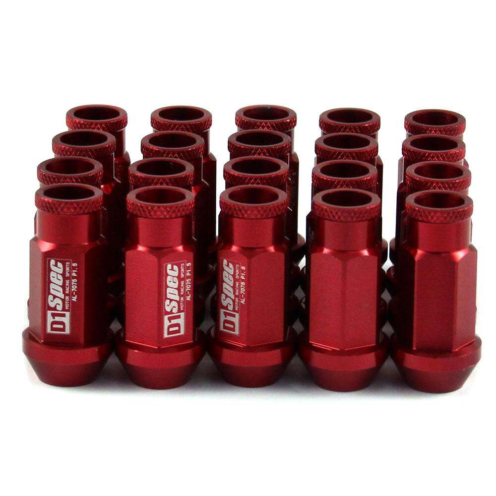 RED JDM SPEC RSTYLE CLOSE END EXTENDED WHEEL LUG NUTS+LOCK & KEY FOR