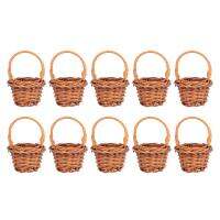 10PCS Small Flower Basket Handheld Woven Basket Rattan Woven Mini Hand-Carried Basket Household Office Decor Basket Ornaments