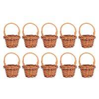 10PCS Small Flower Basket Handheld Woven Basket Rattan Woven Mini Hand-Carried Basket Household Office Decor Basket Ornaments