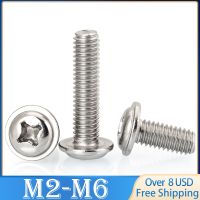 10pcs PWM Phillips Cross Pan Round Truss Head With Washer Collar Screw Bolt A2-70 304 Stainless Steel M2 M2.5 M3 M4 M5 M6 DIN967 Screw Nut Drivers