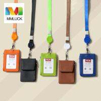 MMLUCK ที่ต้องพร้อมสายคล้องบัตรงานหนังหลายตำแหน่งใส่บัตรได้สีทึบบัตรประชาชนแบบห้อยคอคลิปติดบัตรสวยหรูสำหรับผู้หญิง/ผู้ชาย