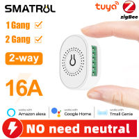 SMATRUL Tuya ZigBee สวิตช์ไฟอัจฉริยะ16A ไม่มีลวด2ทางควบคุมมินิโมดูลเบรกเกอร์สำหรับ Alexa Google Home