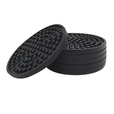 Black Round Silicone Rubber Drink Coasters (Set of 6) Non-Slip Perfect for Homes & Bars