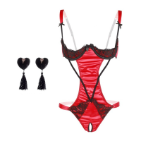 Lace Bow Backless Nightwear Teddy Lenceria i Para Mujer Black Red Women Open Cupless Crotchless Bodysuit Lingerie Sling