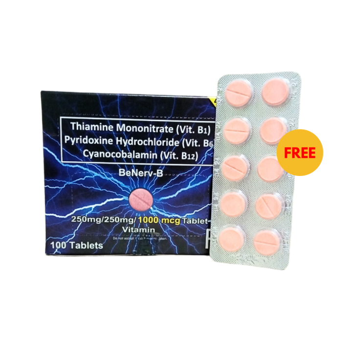 BeNervB Vitamin B1 + B6 + B12 100's + Free 10's Tablets Promo for