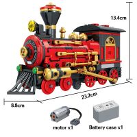 【In-demand】 The Pie Mart 372 Pcs City Electric Classical Red Train Model Building Blocks Technic Train Track Bricks Enlightenment Toys For Boys