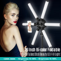 26 Inch 54W Foldable 6 Tubes Stick Beauty Light 3200K-5600K Bi-color LED Fill Light CRI 90+ with Flexible Phone Holder for Portrait Photography Live Streaming Vlogging Makeup Lighting