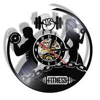 Fitness Vinyl Record Clock Sport Body Health Handmade Sports GYM Wall Art Bodybuilding Room Decor Dumbbell Vintage LP Wall Clock