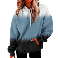 [COD] 2022 wish new gradient stitching womens sweater round neck ladies hooded sweatshirt casual