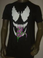 Mens S-3XL สีดำ VENOM Tongue OUT Face Spider Marvel Comics Spiderandman เสื้อ