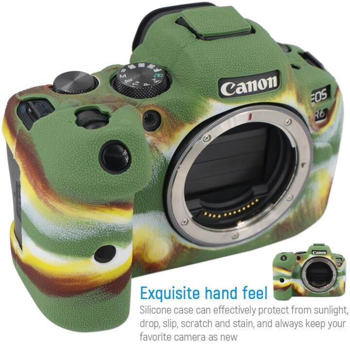 เคสซิลิโคนสำหรับ-canon-eos-r6ผิวตัวกล้องป้องกันการกระแทกดีไซน์พื้นผิวด้านบน