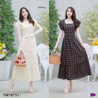 M18751   Maxi dress ลายดอกเล็กทรงคอเหลี่ยม แขนระบาย ตัดต่อรูดย่นที่ชายกระโปรง มีโบว์ผูกเอวปรับระดับได้ มีซิปซ่อนด้านหลัง มีซัปใน งานสวยแบบใส่ได้ตลอด จะใส่เที่ยวใส่ทำงาน ใส่ได้หลายโอกาสค้าาา